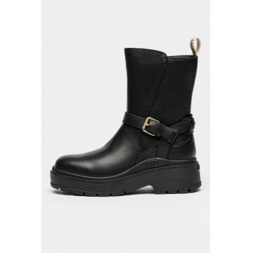 Ghete de piele cu catarama decorativa si banda Andrea - Negru