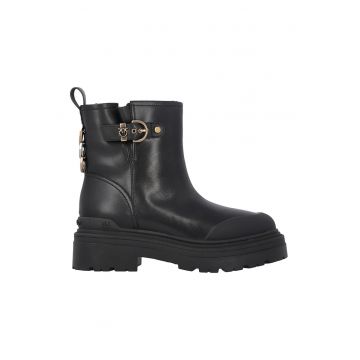 Ghete de piele cu garnituri de piele ecologica - Negru