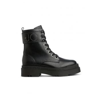 Ghete de piele cu logo cu nituri - Negru