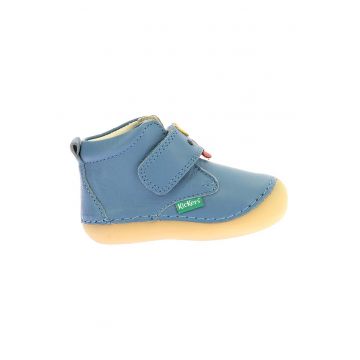 Ghete de piele cu velcro - Albastru pastel/Maro camel