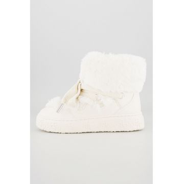 Ghete de piele ecologica cu garnituri de blana sintetica - Alb murdar