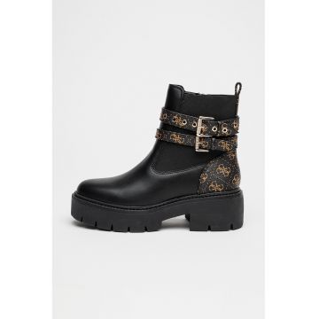 Ghete de piele ecologica cu garnituri logo - Negru/Maro