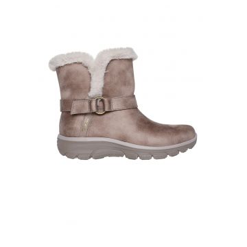 Ghete de piele ecologica fara inchidere - Maro taupe/Crem