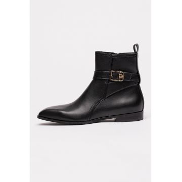 Ghete din piele cu catarama decorativa Liz - Negru