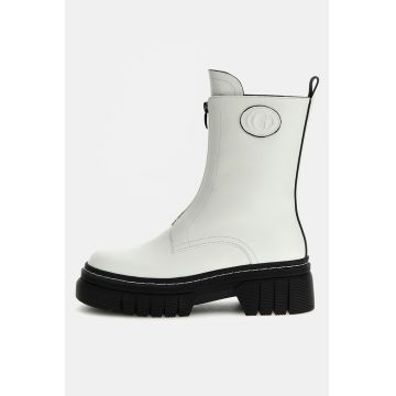 Ghete din piele cu fermoar Annia - Alb