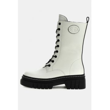 Ghete din piele cu toc masiv Anita - Alb