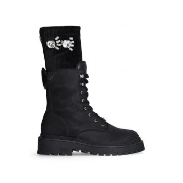 Ghete din piele ecologica cu insertie detasabila - Negru