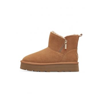 Ghete flatform de piele intoarsa - Caramel