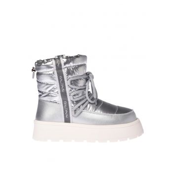 Ghete flatform slip-on cu garnituri de piele - Argintiu