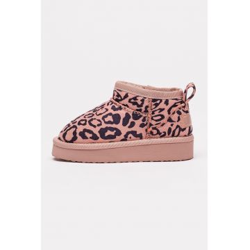 Ghete pull-on din material textil cu animal print - Negru/Roz