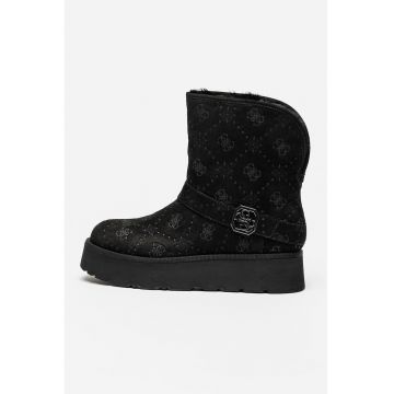 Ghete slip-on de piele intoarsa ecologica cu captuseala de blana sintetica - Negru/Gri carbune