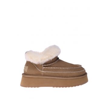 Ghete slip-on flatform de piele intoarsa - Maro camel