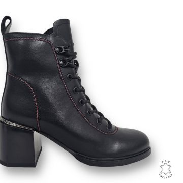 BOTINE DAMA CU TOC GROS din PIELE NATURALA CRL0894 CULOARE:NEGRU-ROSU