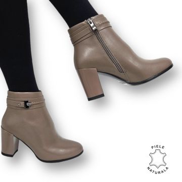 Botine DAMA din PIELE Naturala cu FERMOAR si Catarama CRL0929 CULOARE: Khaki