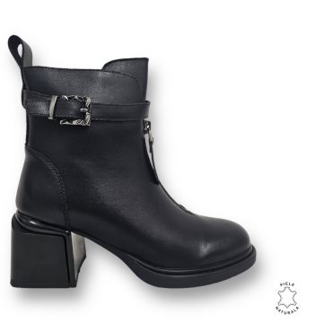 Botine DAMA din PIELE NATURALA CU TOC GROS CRL0904 CULOARE: NEGRU