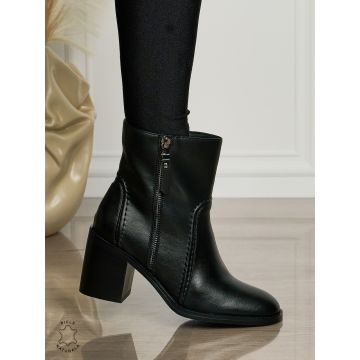 Botine DAMA din PIELE NATURALA CU TOC GROS CRL1493 Negru