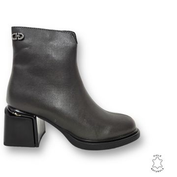 Botine DAMA din PIELE NATURALA CU TOC GROS Gri CRL0905