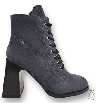 BOTINE DAMA din PIELE NATURALA INTOARSA CU TOC GROS CRL0899 CULOARE:GRI INCHIS