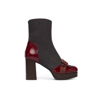 Botine dama P145352003 -  Piele naturala - Negru/Rosu