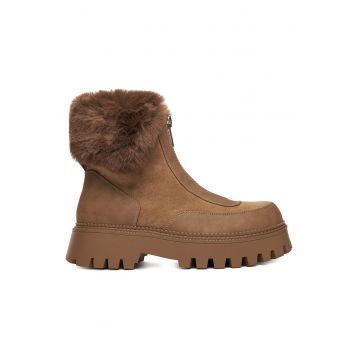 Botine femeie -  material textil - maro -