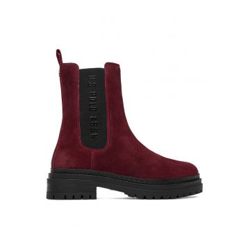 Botine femeie - U S Polo Assn  - piele naturala - rosu -