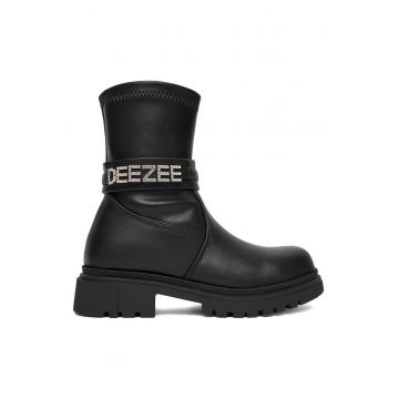 Botine Fete -  piele ecologica - negru - fermoar -
