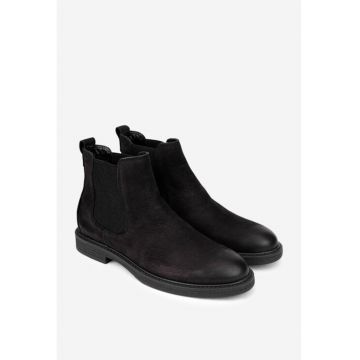 Ghete barbati din piele nabuc neagra cu elastic in laterale