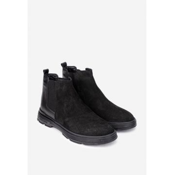 Ghete barbati din piele neagra cu elastic in laterale