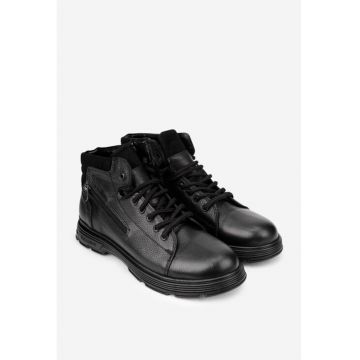 Ghete barbati din piele texturata neagra cu fermoar decorativ