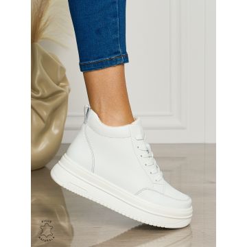 Ghete casual din piele naturală cu talpa solida CRL1510 ALB