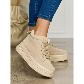 Ghete casual din piele naturală cu talpa solida CRL1510 BEJ