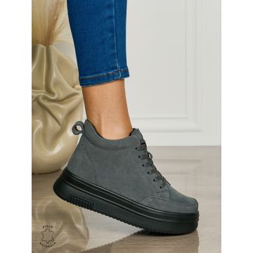 Ghete casual din piele naturală cu talpa solida CRL1510 DKGRI