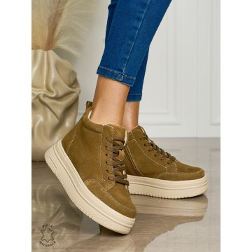 Ghete casual din piele naturală cu talpa solida CRL1510 KHAKI