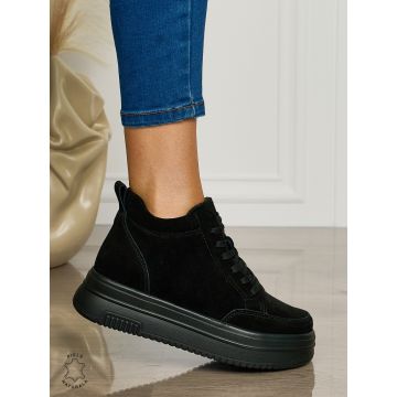 Ghete casual din piele naturală cu talpa solida CRL1510 NEGRU