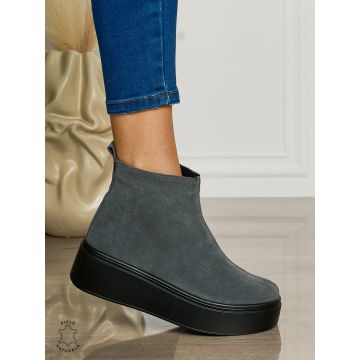 Ghete casual din piele naturală intoarsa cu talpa solida cu fermoar CRL1511 DKGRI