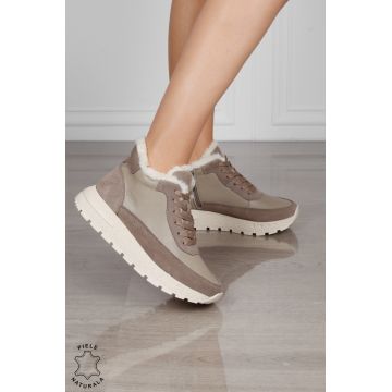 GHETE DAMA din PIELE Naturala Combinata cu Piele intoarsa CRL1523KHAKI