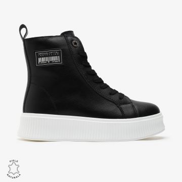 Ghete dama din Piele Naturala CRL0649 NEGRU CU ALB