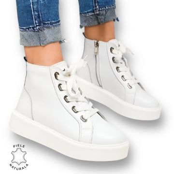 GHETE DAMA din PIELE NATURALA CRL0916 ALB