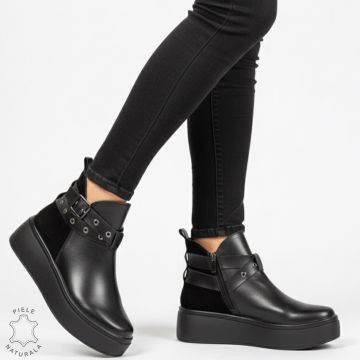 GHETE DAMA din PIELE Naturala cu catarama decorativa CRL1536 NEGRU