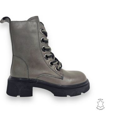 GHETE DAMA din PIELE NATURALA cu siret Dublu CRL0897 CULOARE:GRI