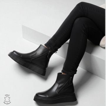 GHETE DAMA din PIELE Naturala cu talpa groasa cu dublu fermoar CRL1533NEGRU