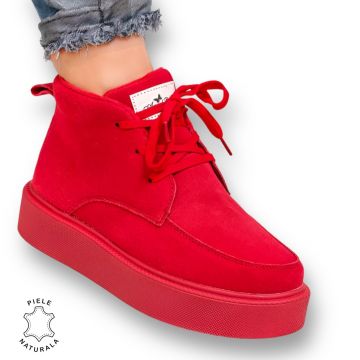 GHETE DAMA din PIELE NATURALA INTOARSA CRL0917 ROSU