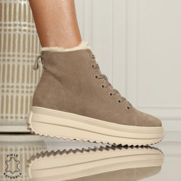 Ghete Dama IMBLANITE DIN Piele Naturala SUEDE CRL1298 KHAKI