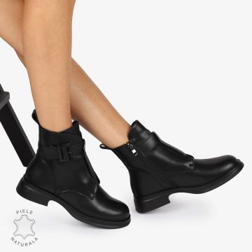 Ghete Dama Piele Naturala cu Cataramă Metalică CRL1265 NEGRU