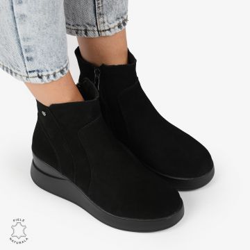 Ghete Dama Piele Naturala INTOARSA cu INCHIDERE FERMOAR CRL1297 NEGRU