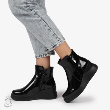 Ghete Dama Piele Naturala LACUITA cu INCHIDERE FERMOAR CRL1297 NEGRU