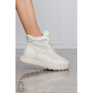 GHETE DAMA scurte din PIELE Naturala Combinata cu Piele intoarsa CRL1528 Bej