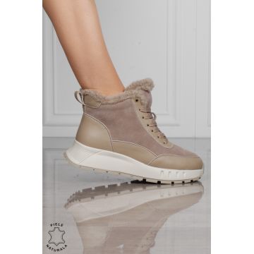 GHETE DAMA scurte din PIELE Naturala Combinata cu Piele intoarsa CRL1528 khaki