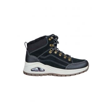 Ghete de piele intoarsa cu insertii din material textil si piele ecologica Uno Rugged-Winter Feels - Negru