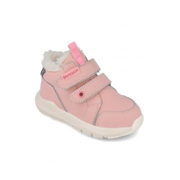 Ghete de piele intoarsa cu velcro - Roz deschis